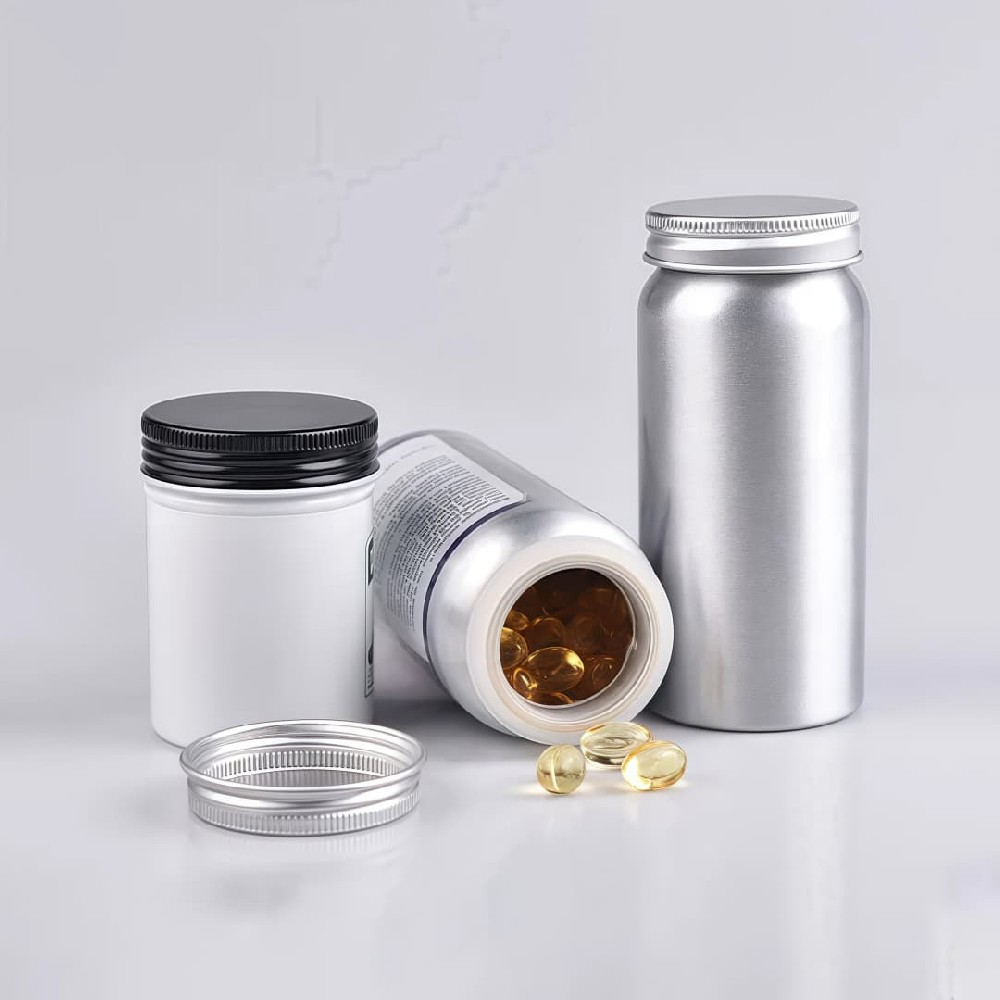 Large Capacity Food Grade Metal Aluminum Capsule Bottles for Health Care and Medicine Packaging
